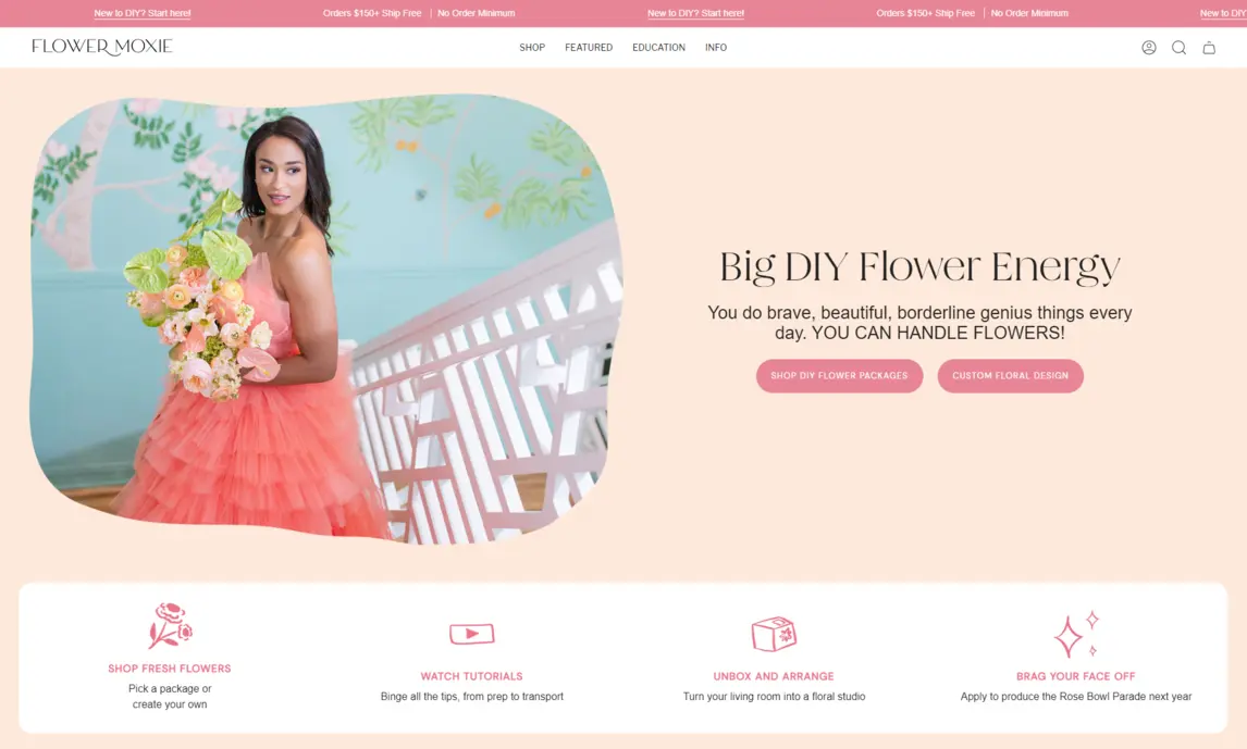 Flower moxie ecommerce homepage